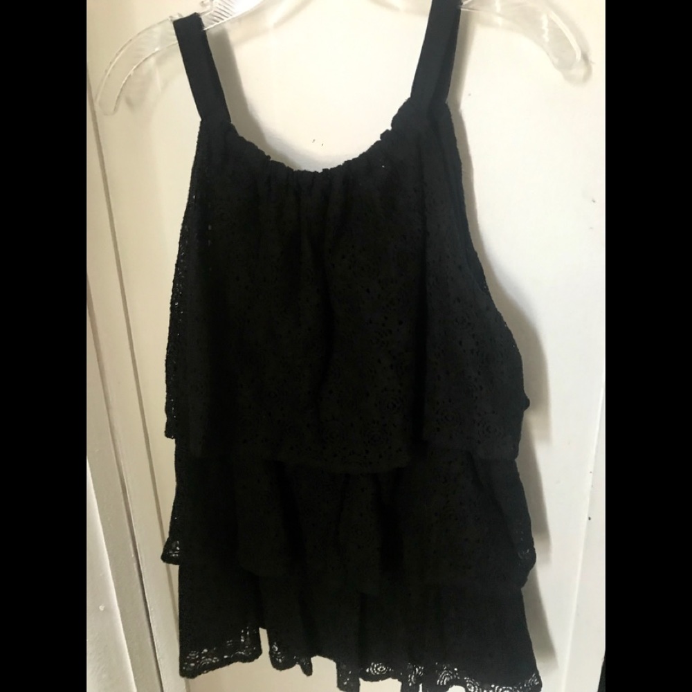 Black Textured Ruffled Top